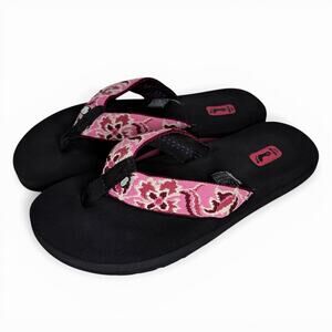 Teva Mush Flip Flops Pink Floral Thong Sandals Womens Sz 10